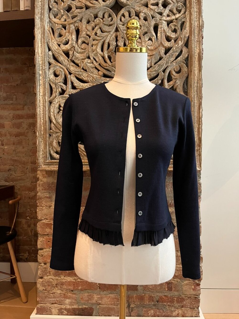 Morgane Le Fay Blue Pleated Ruffle Trim Top / Jacket – Size S